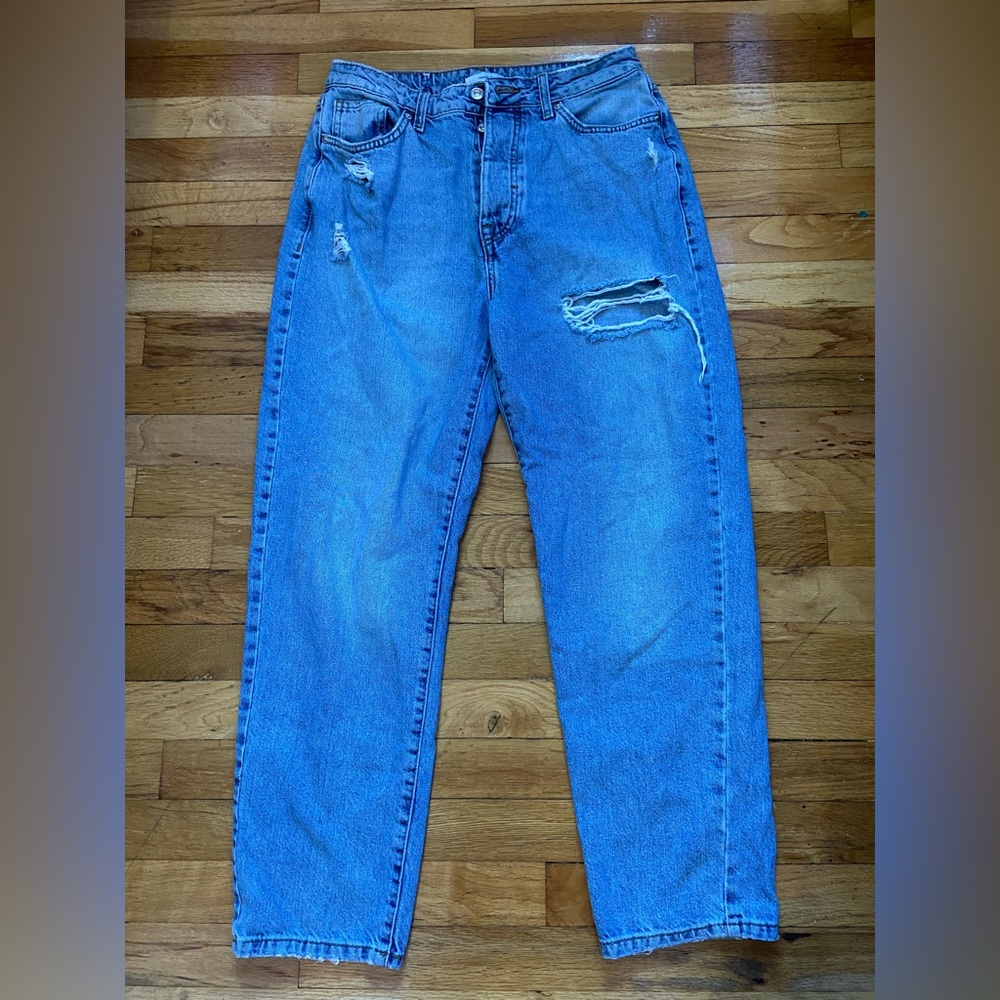 Forever 21 jeans, few rips, no zipper, buttons
